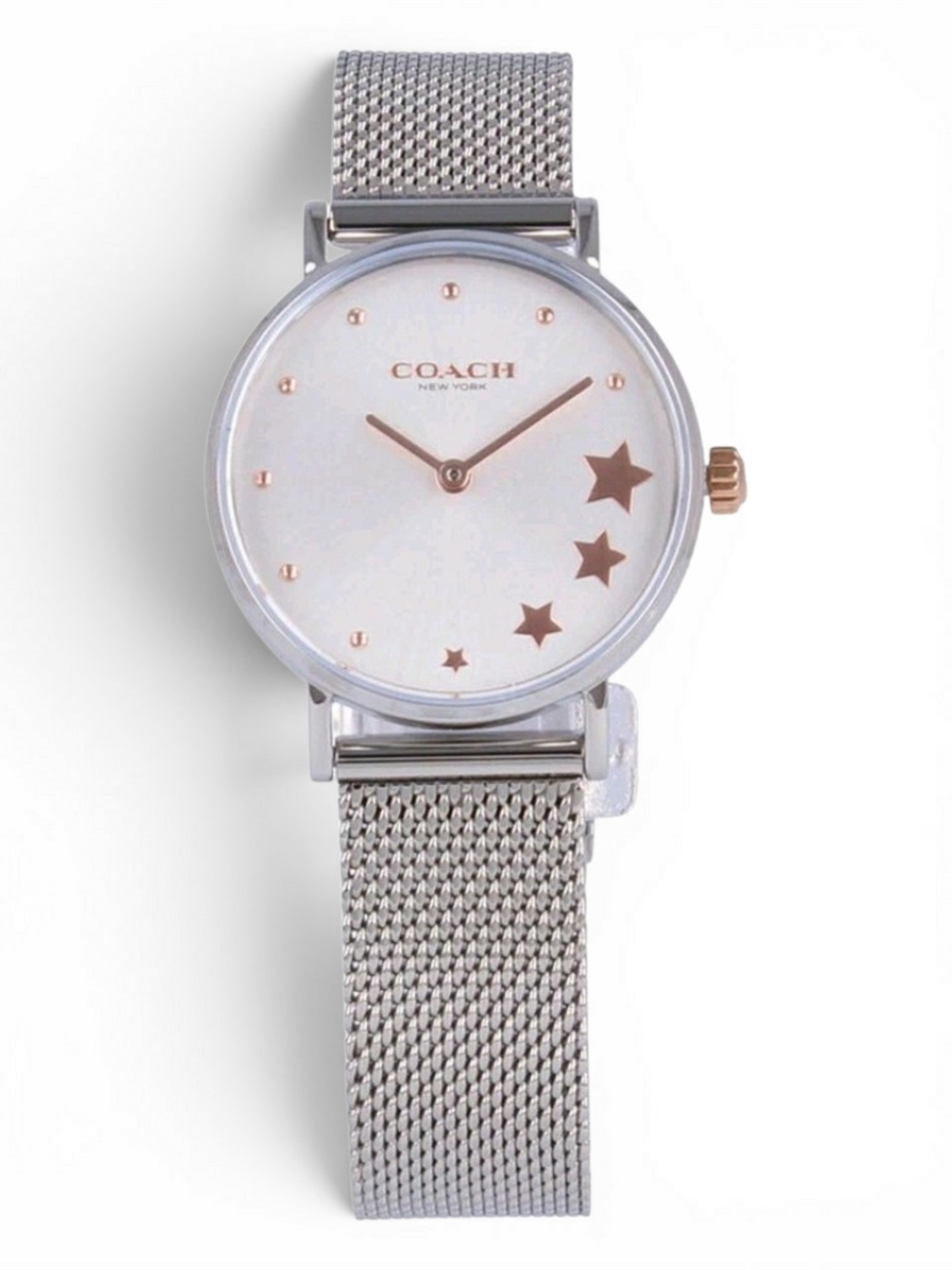 COACH Silver Mesh Watch w/ Rose Gold Star Accents NIB!